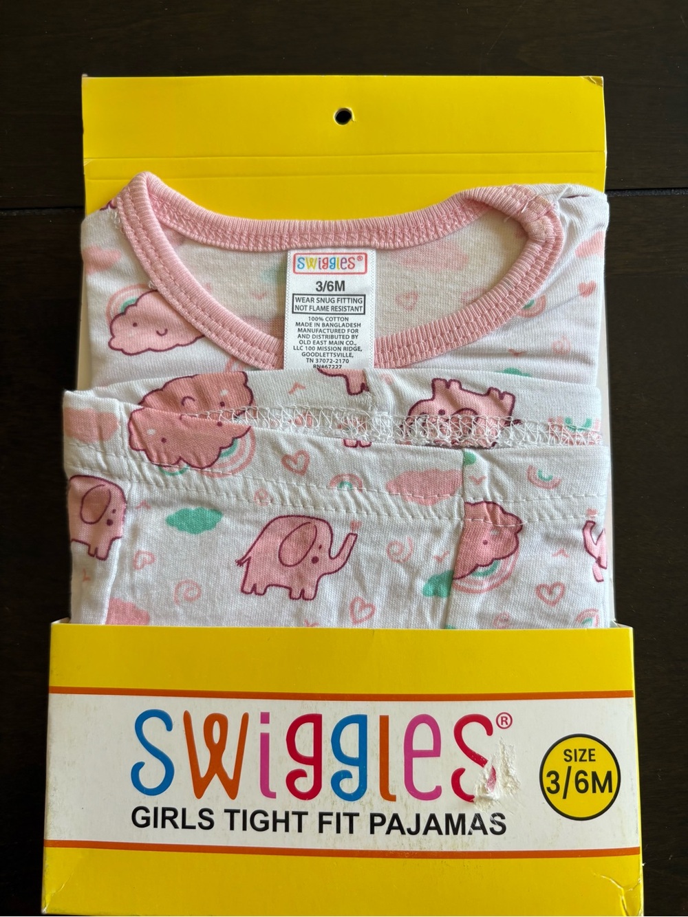 Swiggles girls 100% cotton pajamas 2 piece blue elephants rainbows hearts 3-6 mo